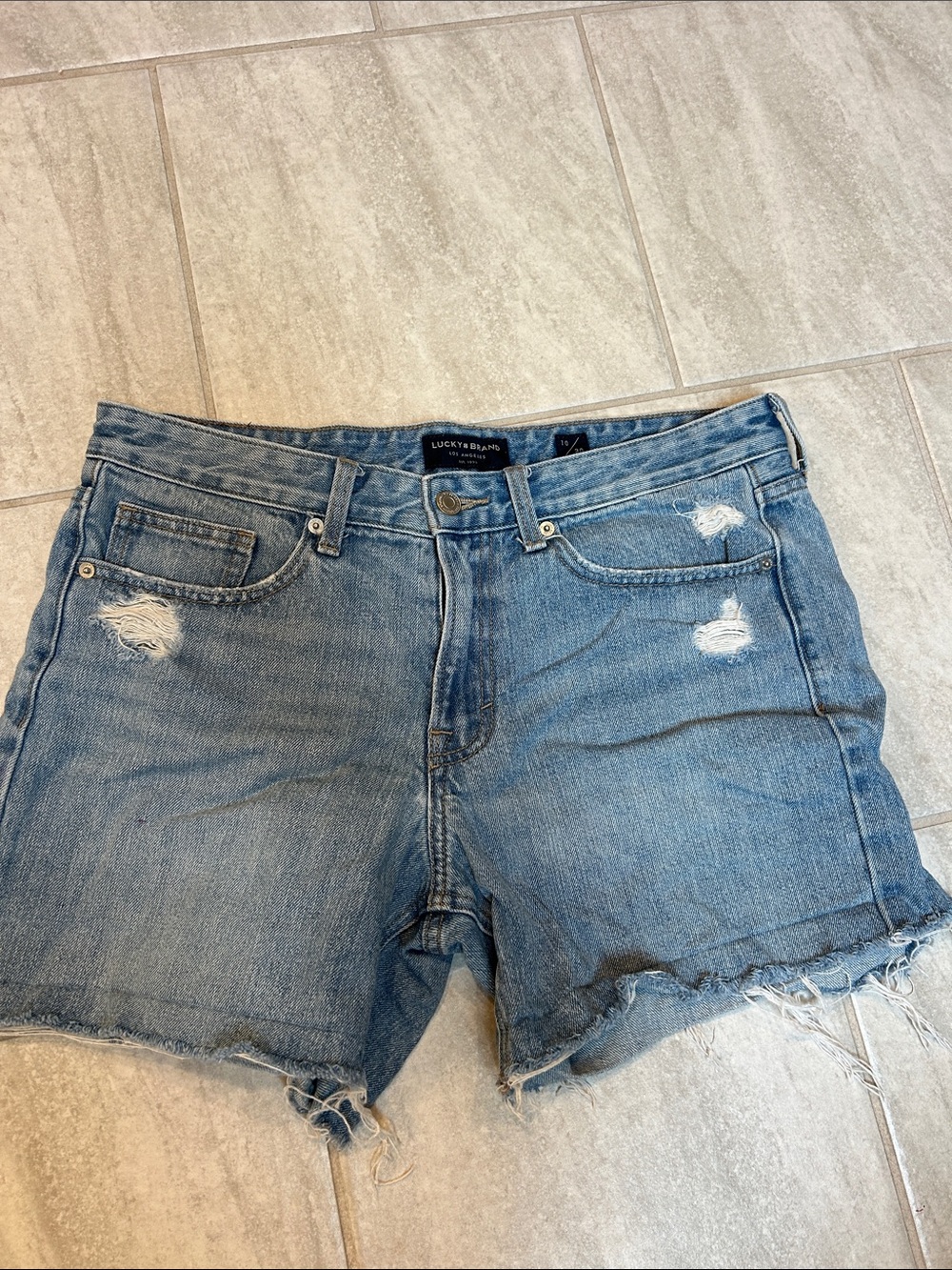 Lucky Brand Mid Wash Distressed Denim Cutoff Shorts